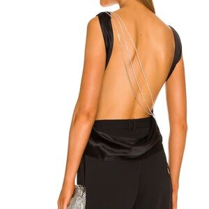 The Bar Black Satin Top with Silver Chain Detail